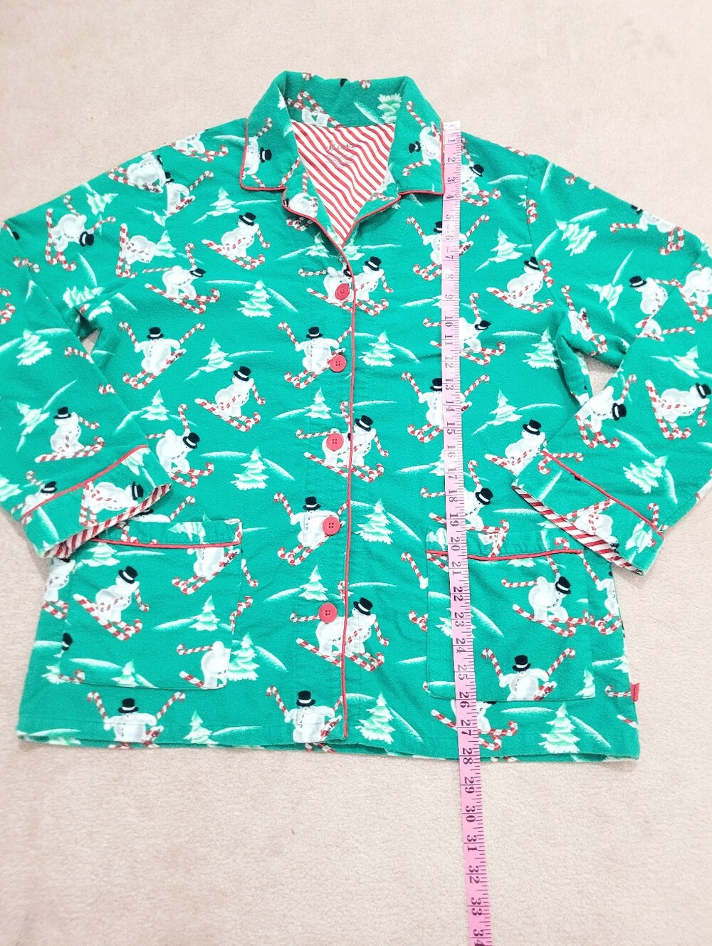Nick & Nora Holiday Pajama Set XXL Green Snowman Candy Cane 100% Cotton Unisex - Picture 8 of 10